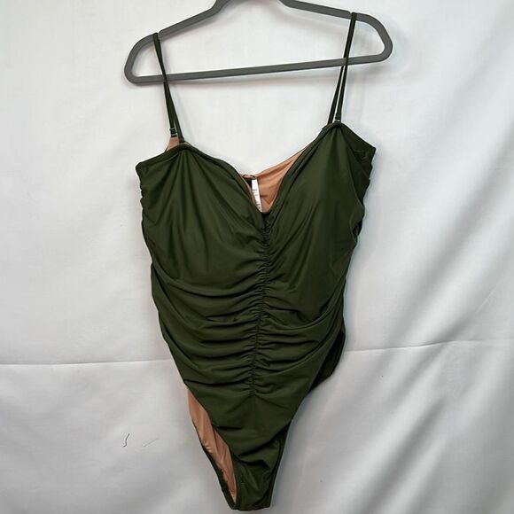 J. crew Olive Green Ruched Spaghetti strap swimsuit NWT - Picture 4 of 16